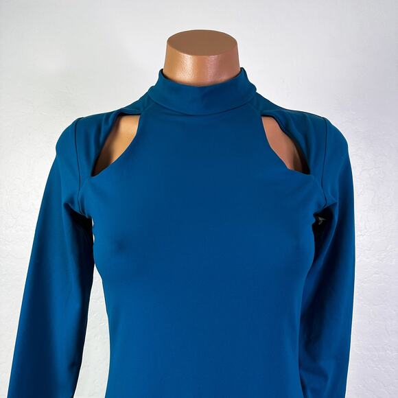 Susana Monaco Cutout Long Sleeve Mock Neck Mini Dress Blue S NWT Cocktail Party - Picture 3 of 12